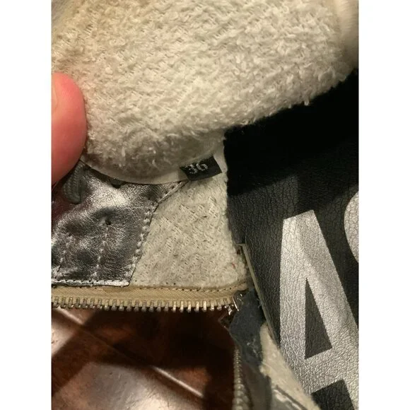 P448 Gray & Black Ribbed High-Top Sneakers Gold Tongue, Size 6 (US) 36 (IT)